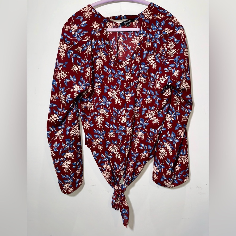 EUC MADEWELL Floral Front-Tie Waist Blouse -‎ large